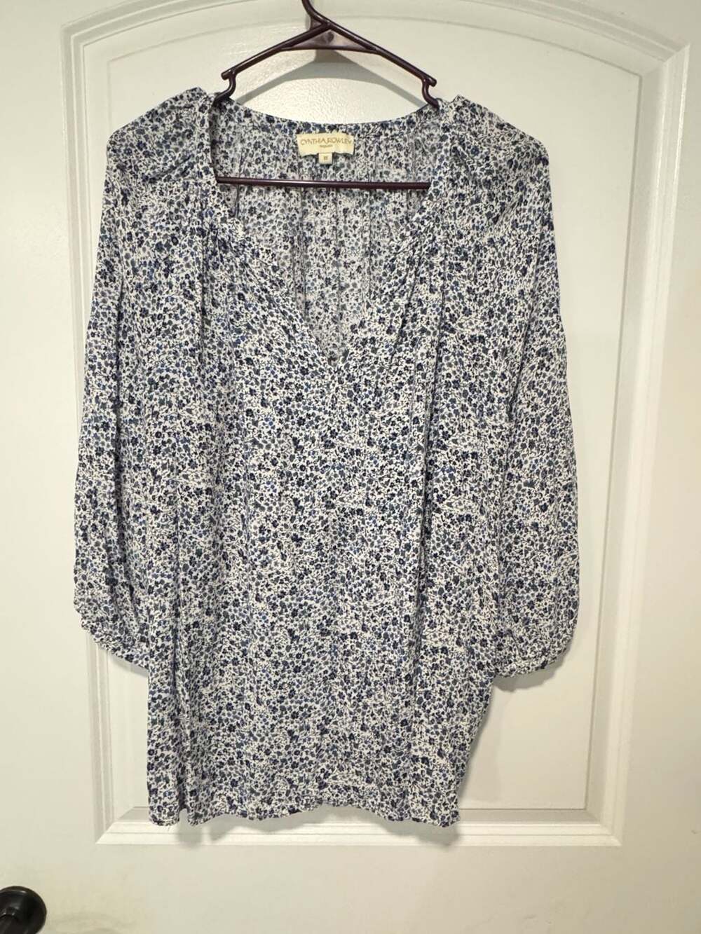 Blue Floral Peasant Blouse Cottagecore Coastal Romantic Women’s 1X